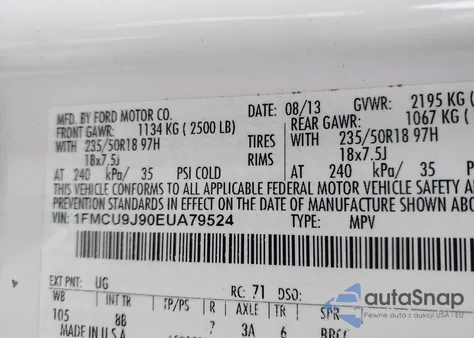 2014 Ford Escape Titanium from USA, damaged, VIN 1FMCU9J90EUA79524